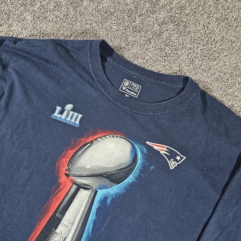 Fanatics New England Patriots T-Shirt Mens 2XL Navy Super Bowl LIII Champions LS